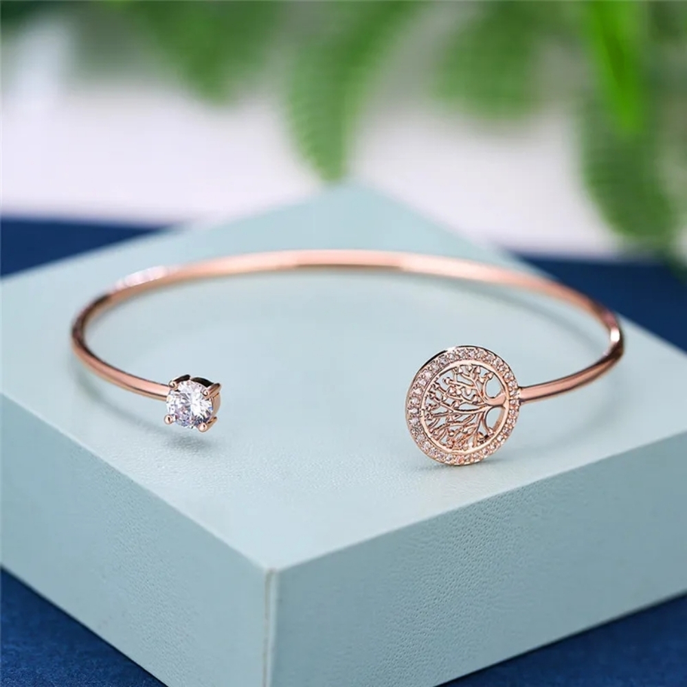 New Zircon Stone Tree Of Life Silver Gold Bangle Bracelet - Picture 5 of 6